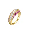 Rachel Glauber Sterling Silver 14k Gold Plated And Ruby Cubic Zirconia Coctail Ring