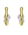 Rachel Glauber 14k Gold Plated With Curved Design And Pearl Accent Modern Huggie Earrings