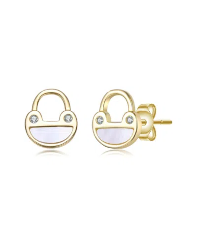 Rachel Glauber 14k Plated 2mm Pearl Cz Earrings In Gold