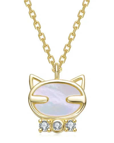 Rachel Glauber 14k Plated 2mm Pearl Cz Pendant In Gold