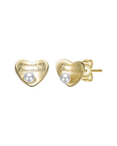 Rachel Glauber 14k Plated 3mm Pearl Heart Earrings In Purple