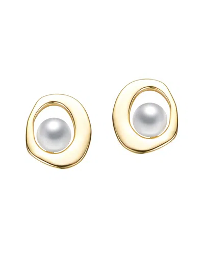 Rachel Glauber 14k Plated 5mm Pearl Irregularly Earrings In Gold