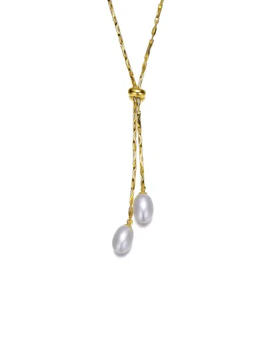 Rachel Glauber 14k Gold Plated Pearl And Cubic Zirconia Y Neck Necklace In Gold-tone