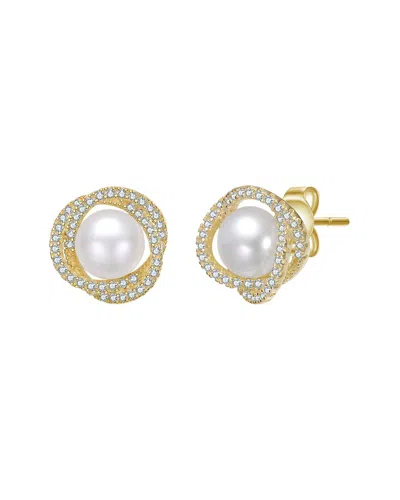 Rachel Glauber 14k Plated 6mm Pearl Cz Stud Earrings In Neutral