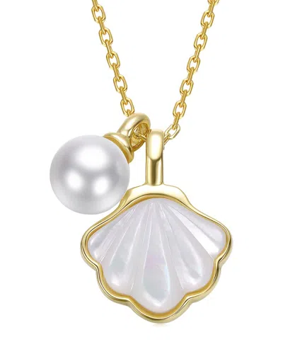 Rachel Glauber 14k Plated 6mm Pearl Pendant In Gold