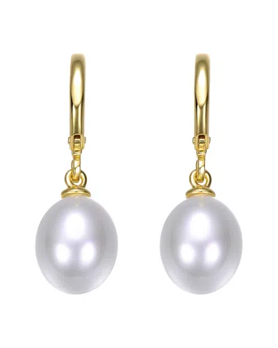 Rachel Glauber 14k Plated 7mm Pearl Cz Hoops In Gold