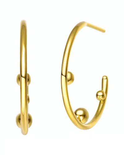 Rachel Glauber 14k Plated Beaded Open Hoops In Gold