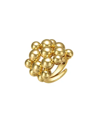 Rachel Glauber 14k Yellow Gold Plated Bead Ball Cluster Bouquet Adjustable Statement Ring In Gold-tone