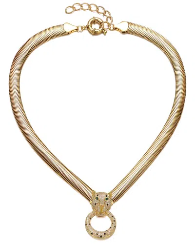 Rachel Glauber Rg 14k Yellow Gold Plated With Emerald & Cubic Zirconia Panther Head Door Knocker Wire Herringbone C
