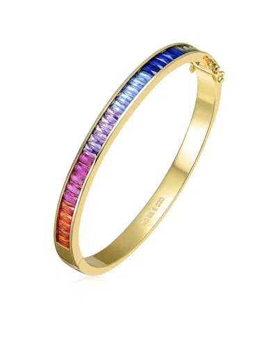 Rachel Glauber 14k Gold Plated With Multi-colored Cubic Zirconia Bangle Bracelet