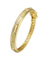 Rachel Glauber 14k Gold Plated With Clear Cubic Zirconia Grooved Bangle Bracelet
