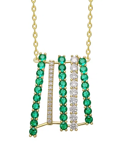 Rachel Glauber 14k Plated Cz Bar Necklace In Multi