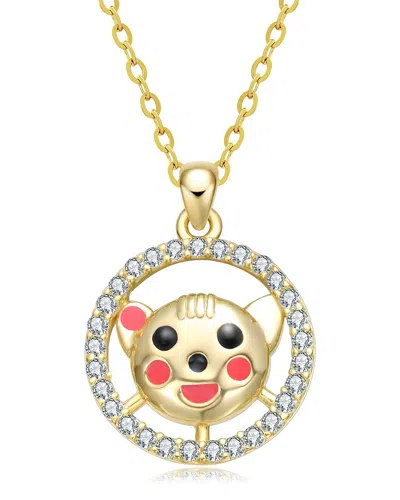 Rachel Glauber 14k Plated Cz Bear Pendant In Gold