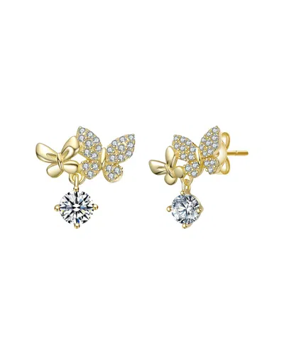 Rachel Glauber 14k Plated Cz Butterfly Earrings In Gold