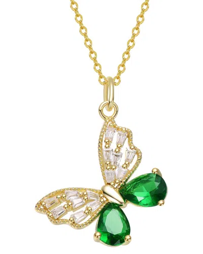 Rachel Glauber 14k Plated Cz Butterfly Necklace In Gold