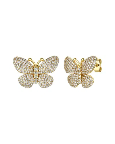 Rachel Glauber 14k Gold Plated With Diamond Cubic Zirconia French Pave Butterfly Stud Earrings
