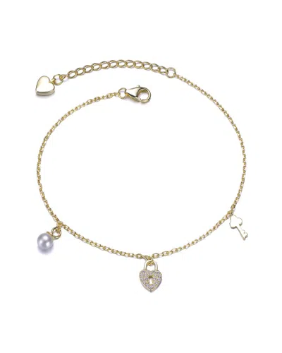 Rachel Glauber 14k Plated Cz Charm Bracelet In Gold