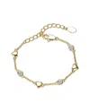 Rachel Glauber 14k Gold Plated With Bezel Set Clear Cubic Zirconia Heart Charm Bracelet In Gold