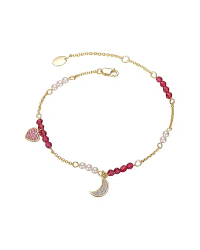 Rachel Glauber 14k Plated Cz Charm Bracelet In Pink