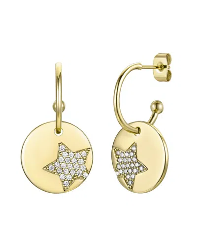 Rachel Glauber 14k Plated Cz Charm Dangle C Hoops