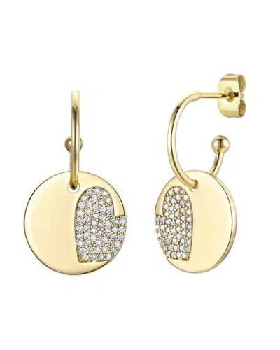 Rachel Glauber 14k Plated Cz Charm Dangle C Hoops In Gold