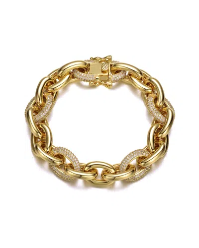 Rachel Glauber 14k Yellow Gold Plated With Cubic Zirconia Chunky Tubular Oval Cable Chain Bracelet In Gold-tone