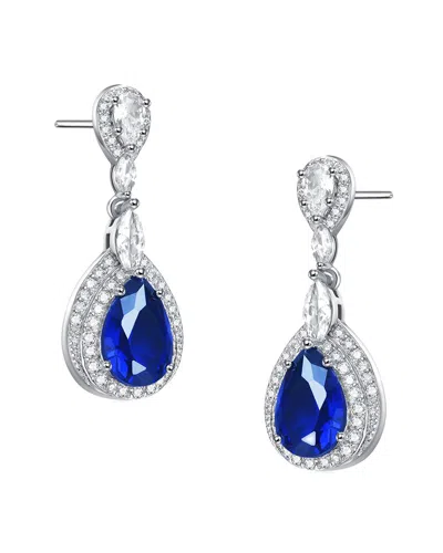 Rachel Glauber White Gold Plated With Sapphire Blue Cubic Zirconia Pearl Drop Earrings
