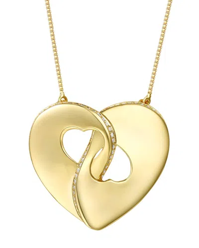 Rachel Glauber Rg Large 14k Gold Plated With Diamond Cubic Zirconia Modern Double Heart Half Cut-out Entwined Neckl