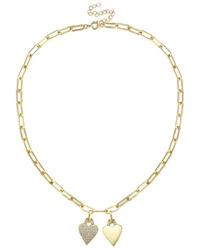 Rachel Glauber 14k Plated Cz Double Heart Necklace In Gold