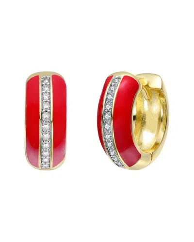Rachel Glauber 14k Plated Cz Enamel Earrings In Red