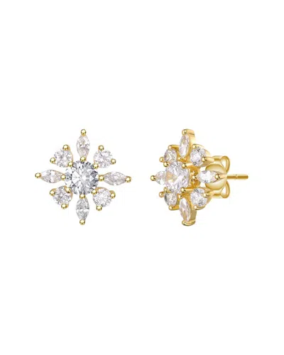 Rachel Glauber 14k Plated Cz Flower Earrings In Gold