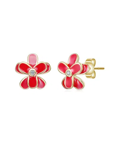 Rachel Glauber 14k Plated Cz Flower Earrings In Gold