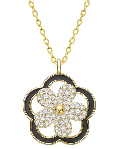 Rachel Glauber 14k Plated Cz Flower Necklace In Gold