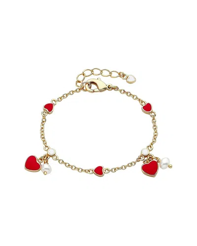 Rachel Glauber 14k Plated Cz Heart Bracelet In Red