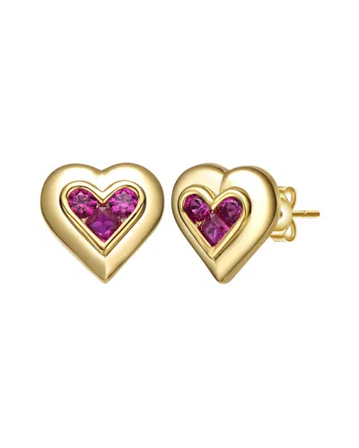 Rachel Glauber 14k Plated Cz Heart Earrings In Purple