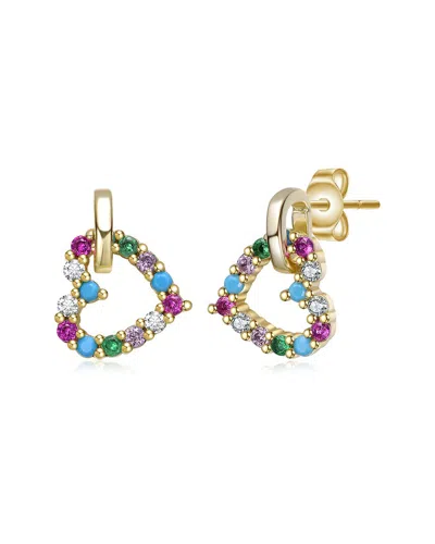 Rachel Glauber 14k Plated Cz Heart Earrings In Multi