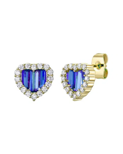 Rachel Glauber Young Adult 14k Yellow Gold Plated With Colored Cubic Zirconia Heart Stud Earring In Blue