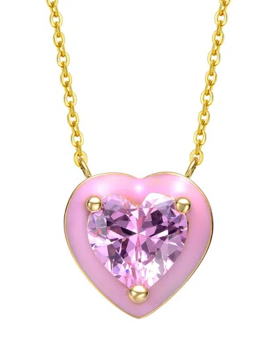 Rachel Glauber 14k Plated Cz Heart Necklace In Pink