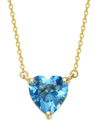 Rachel Glauber 14k Plated Cz Heart Necklace In Blue