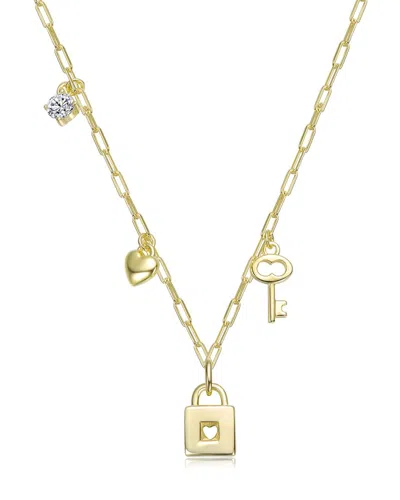 Rachel Glauber 14k Plated Cz Heart Necklace In Gold