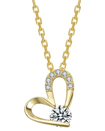 Rachel Glauber 14k Plated Cz Heart Necklace In Gold
