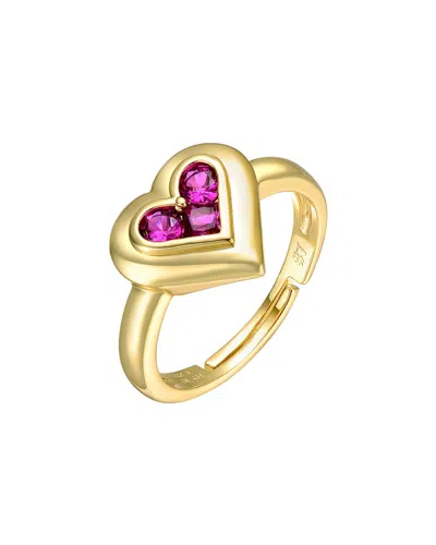 Rachel Glauber 14k Gold Plated With Ruby Red Cubic Zirconia Cluster 3-heart Halo Promise Ring