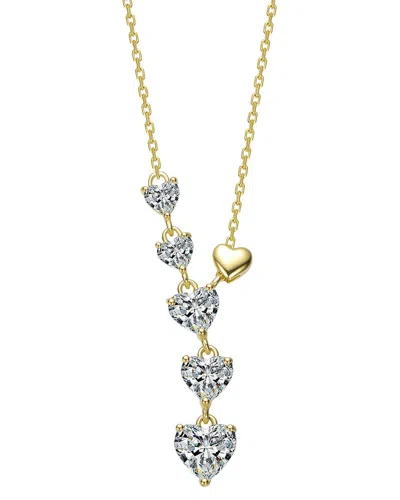 Rachel Glauber 14k Plated Cz Hearts Necklace In White
