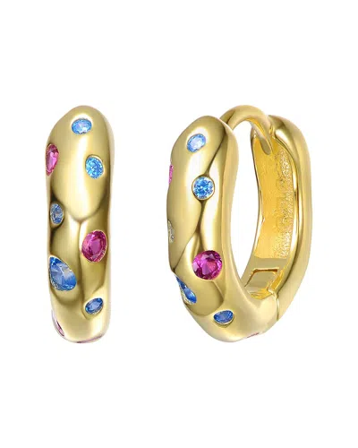 Rachel Glauber 14k Plated Cz Hoop Earrings In Gold