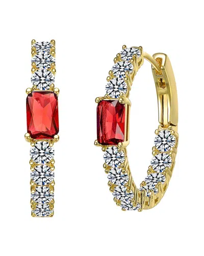 Rachel Glauber 14k Gold Plated With Colored Cubic Zirconia Inside-out Hoop Earrings In Red