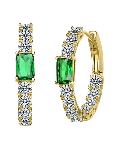 Rachel Glauber 14k Gold Plated With Colored Cubic Zirconia Inside-out Hoop Earrings In Green