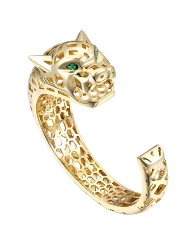 Rachel Glauber 14k Plated Cz Jaguar Cuff Bracelet In Gold