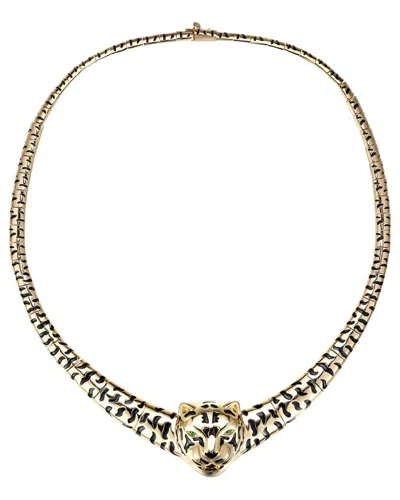 Rachel Glauber 14k Plated Cz Leopard Head Necklace In White