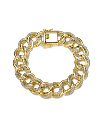 Rachel Glauber 14k Plated Cz Link Chain Bracelet In Gold-tone