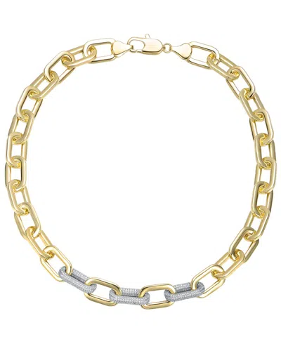 Rachel Glauber 14k Plated Cz Link Necklace In Gold